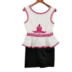 Pearl Georgina Chapman of Marchesa Dress White Pink Embroidered Sleeveless Sz 10